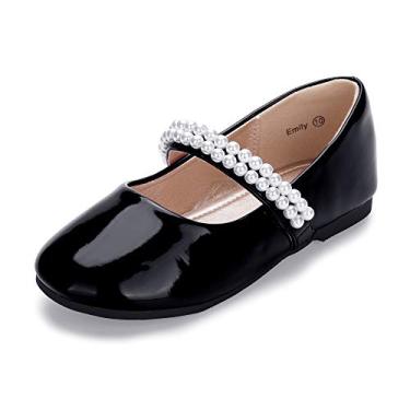 Imagem de Hehainom Alisa Mary Jane, sapatos sociais para meninas pequenas, sapatilhas de balé com laço para festas escolares, Patente Emily Black, 5 Toddler