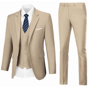 Imagem de Terno masculino 3 peças slim fit blazer colete calça conjunto terno terno para homens formal, Champanhe, X-Large