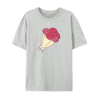 Imagem de Camiseta com estampa floral masculina e feminina rosa divertida para amigos amor, Cinza claro, P