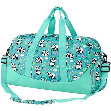 Imagem de Choco Mocha Bolsa de viagem infantil para meninas – bolsas noturnas para crianças com compartimento de sapatos, linda bolsa de fim de semana para viagens de festa do pijama, Panda-azul, Large, Bolsa