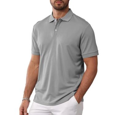 Imagem de Lexiart Camisa polo masculina casual manga curta golfe camiseta com botão de treino atlético, Cinza, XXG