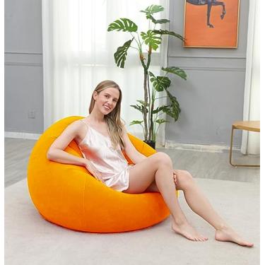 Imagem de KAERMU Cadeira inflável com bomba de ar, sofá espreguiçadeira para sala de estar interna, quarto, espreguiçadeiras (laranja)