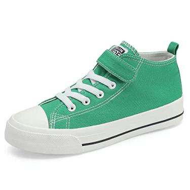 Imagem de DSWED Tênis infantil para meninos e meninas sapatos de lona casuais leves tênis clássico com alça ajustável, Verde, 5 Big Kid
