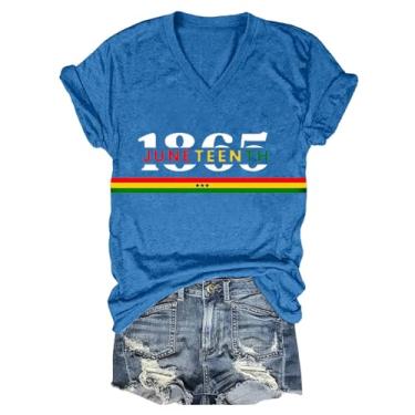 Imagem de Juneteenth Camiseta feminina Black History Emancipation Day Shirt 1865 Celebrate Freedom Tops Graphic Summer Casual, A1c-azul, GG