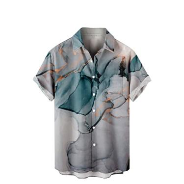 Imagem de Camisetas masculinas havaianas tropicais estampadas camiseta masculina manga curta gola tartaruga praia outono verão 2024, Z-328 Azul royal claro, XG
