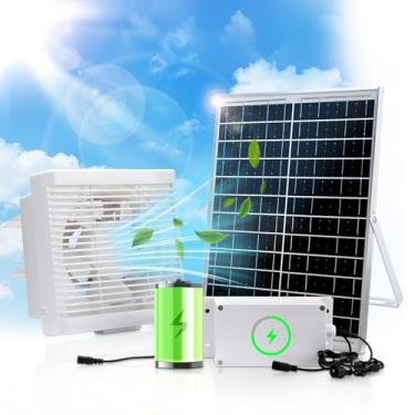 Imagem de Chtoocy Ventilador de exaustão movido a energia solar com bateria de 25 W alimentado por painel solar kit de exaustor de 24 cm para galinheiro, estufa, galpão, casa de animais de estimação