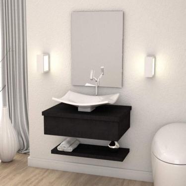 Imagem de Kit com 2 Conjuntos para Banheiro Gabinete com Cuba F44 e Prateleira 605W Metrópole Preto Onix