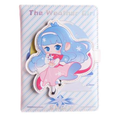 Imagem de Joucien Página de título tridimensional colorida Hot Stamping Hand Ledger PU Magnetic Buckle Hand Ledger Student Girl Cute Notebook-Weather Girl C