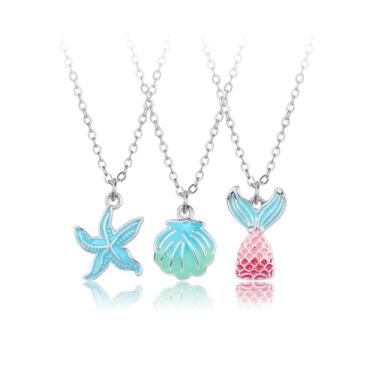 Imagem de Colar Best Friends BFF para 3 lindas cauda de sereia estrela do mar colar gargantilha para mulheres meninas joias de amizade presente, Metal, Sem Pedra Preciosa