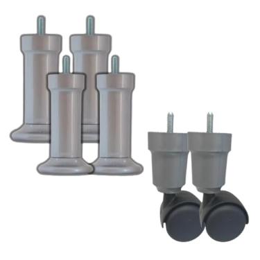 Imagem de Kit 6 Pés Para Cama Box ou Baú Casal Cinza C/ 4 Fixos E 2 Giratórios