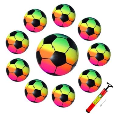 Imagem de Kit 10 Bola Colorida Vinil Neon Dente De Leite Futebol, Praia, Festa e Decoração C/Inmetro + Bomba Linha Premium M5 Armarinhos