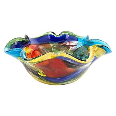 Imagem de Badash Stormy Rainbow Art Glass - Peça central de vidro estilo murano - Tigela de vidro soprada pela boca de 20 cm - Tigela de decoração de centro de mesa para decoração de casa