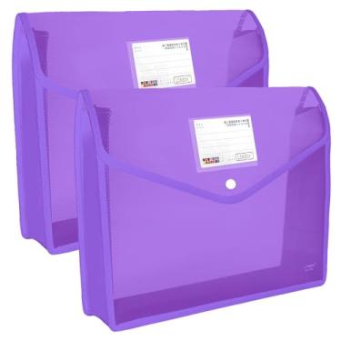 Imagem de Pastas de arquivo de plástico tamanho ofício pasta de documentos expansível com fecho de botão, carteira expansível B4 envelope com bolso para etiqueta, 2 pacotes, roxo