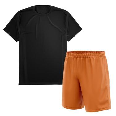 Imagem de Kit Calção Short Futebol Basquete Laranja + Camiseta Manga Curta Masculina-Masculino