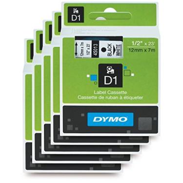 Imagem de DYMO Fita de etiquetagem padrão D1 para rotuladores Labe lManager, impressão preta em fita branca, 1,27 cm L x 60,64 cm C, 1 cartucho (45013) pacote com 5