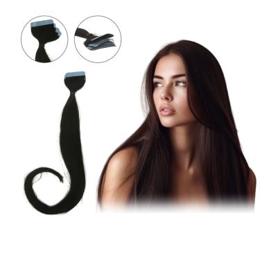 Imagem de Mega Hair Fita Adesiva Cabelo Humano 60cm Castanho escuro