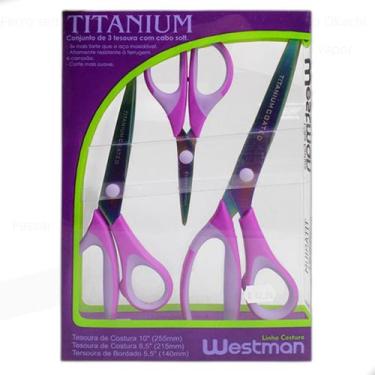 Imagem de Tesouras Titânio Kit Com 3 Unid Artesanato Costura Patchwork - Westman