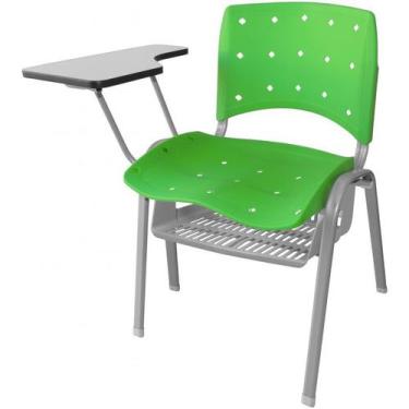 Imagem de Cadeira Universitária Plástica Verde Anatômica Com Porta Livros Base P