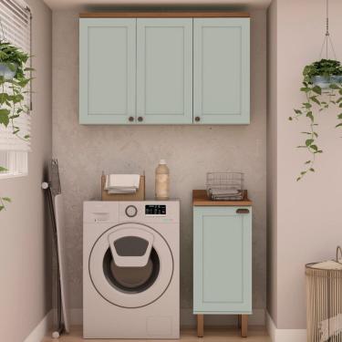 Imagem de Kit Área de Serviço com 2 Módulos com Portas Provençais para Lavanderia 100% Mdf Ébano/Mint