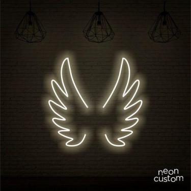 Imagem de luminaria letreiro Neon Led Asas Anjinho 100x100 luminoso decoração p/
