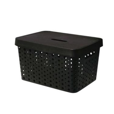 Imagem de Caixa Organizadora Trama Rattan 17l Usual Utilidades, Preto