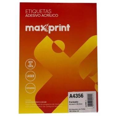 Imagem de Etiqueta Maxprint A4 356 100g 25,4 X 63,5 Max 33 Etiquetas Fl