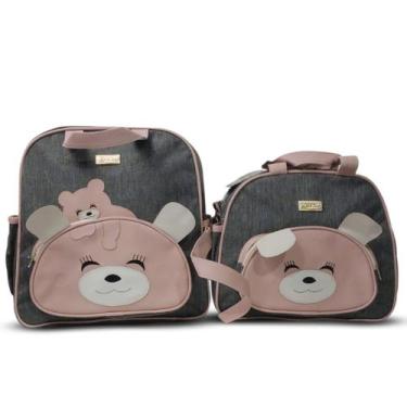 Imagem de Kit Sacola Mochila Maternidade Frasqueira Ursão Mave Baby, Cinza rosa