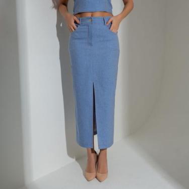 Imagem de Saia midi susie com fenda jeans  - Susie Modas, G, Azul