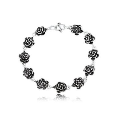 Imagem de Pulseira Rosas Prata de Bali 925 - Atraktiva Joias, 18cm