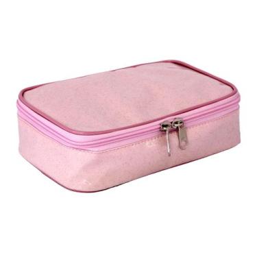 Imagem de Estojo Box LS Em Verniz Glitter Rosa Com Divisões Para Lápis E Canetas