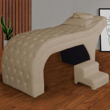 Imagem de Kit Maca e Escada Para Massagem e Estética Suede Cappuccino - LM DECOR