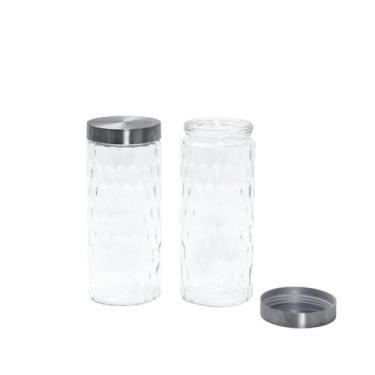 Imagem de Kit 2 potes de vidro com tampa inox bolhas redondo 2200ml - Mozcada, U