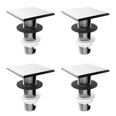 Imagem de Kit 4 Plug Tapa Furo Cromado Acabamento Quadrado Torneira Balcão Pared