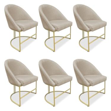 Imagem de Kit 06 Cadeiras Poltrona De Jantar Bela Suede Base Metálica Industrial Dourado - Pallazio Bege