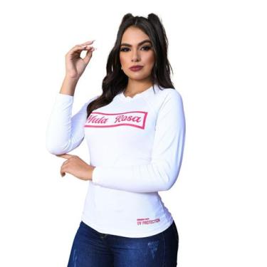 Imagem de Camiseta Feminina Térmica Uv50+ Branca Mula Rosa, M, Branco