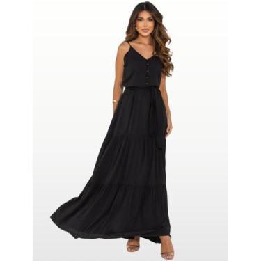 Imagem de Vestido Longo Rodado Camadas Elegante Casual - GF Moda, G, Preto
