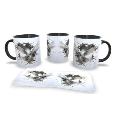 Imagem de Caneca Preta de Porcelana Personalizadas Arte Espelhada em 3D Animais (Passaro19)