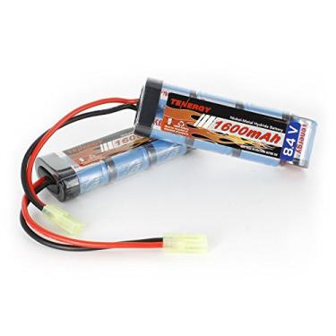 Imagem de Tenergy Pacote com 2 baterias planas de 8,4 V NiMH Airsoft com conector Mini Tamiya de alta capacidade 1600 mAh para armas de Airsoft MP5, Scar, M249, M240B, M60, G36, M14, RPK, PKM