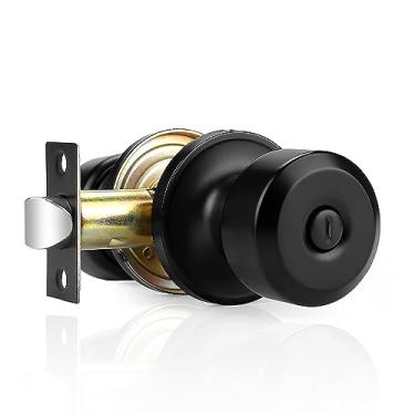 Imagem de Maçaneta de porta de privacidade sem chave preto fosco, fechadura interior moderna para banheiro/cama, ferragens pretas para banheiro quarto, maçaneta cilíndrica da Probrico