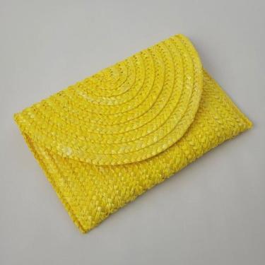 Imagem de Bolsa feminina de Palha Carteira de Mão Praia e Festa - FG, Amarelo