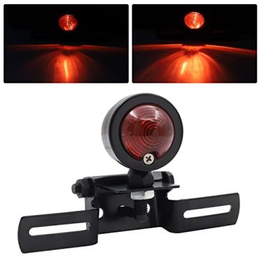 Imagem de Luz traseira de bala de motocicleta com suporte de placa de carro luz de freio para café Racer Bob-ber personalizado Cho-pper preto concha luz vermelha