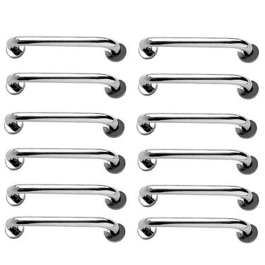 Imagem de Alça de Apoio Barra Inox 30cm Kit 12 Unidades Acessibilidade Idoso Cadeirante Deficiente Banheiro Box Corrimao Suporte Segurança