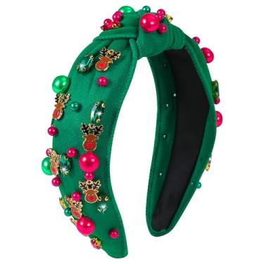 Imagem de Gmmidea Faixa de cabeça de chifre de rena de Natal para mulheres, meninas, vermelho, verde, pérola, Natal, com nó, glitter, strass, adornado, acessório de festa de Natal, presentes