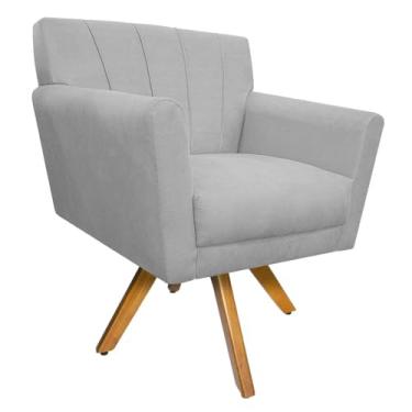 Imagem de Poltrona Decorativa Laura Base Giratória de Madeira Suede Branco - Amarena Móveis
