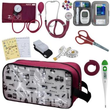 Imagem de Kit de Enfermagem Aparelho de  Pressao Estetoscopio Necessaire Transpa