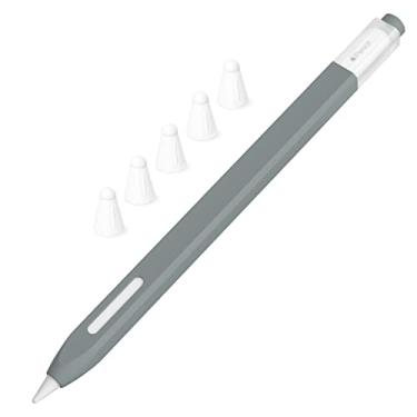Imagem de JOOSKO Estojo de silicone clássico compatível com Apple Pencil 2ª geração, [com 5 capas de ponta de silicone de fibra de tecido], antiderrapante, suporta carregamento magnético sem fio (cinza)