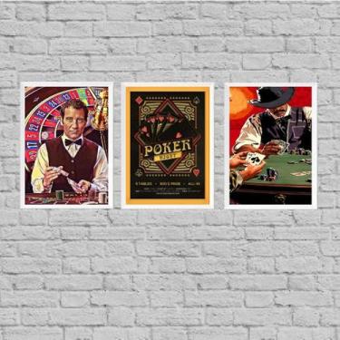 Imagem de Kit 3 Quadros Baralho Poker Night 33x24cm - com vidro - Quadros On-lin