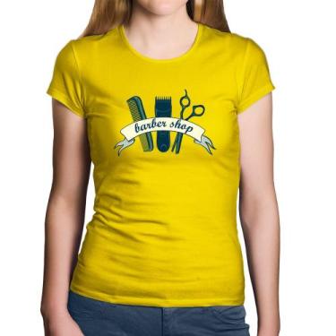 Imagem de Baby Look Algodão Salão Masculino Barber Shop - Foca na Moda, Amarelo,