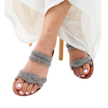 Imagem de Sandália Feminina Rasteira Tiras Cruzadas com Strass  Ana  - Maria Rit