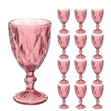 Imagem de Kit 12 Taças Diamante Copos Vidro Lilás Bico De Jaca 300ml - QUALITY H